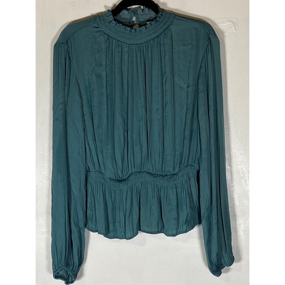 Nine West Tops - Nine West Teal Smocked Peplum Blouse L Balloon Sleeve Cottagecore Modest